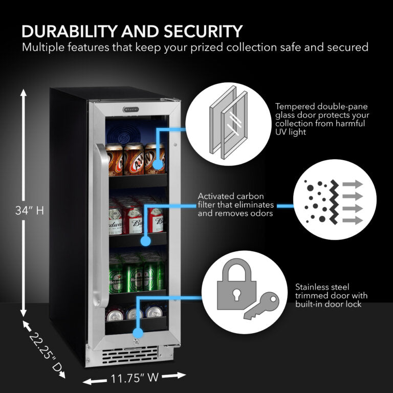 Whynter BBR-638SB 12 inch Built-In 60 Can Undercounter Stainless Steel Beverage Refrigerator cooler with Reversible Door, Digital Control, Lock and Carbon Filter