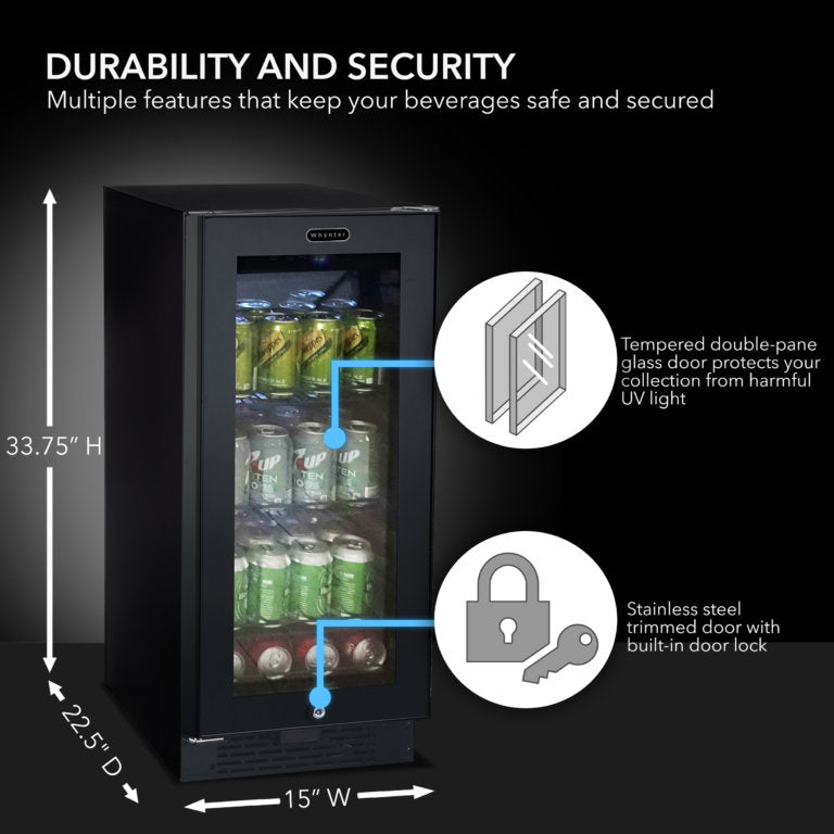 Whynter BBR-801BG 15" Built-in Black Glass 80-can capacity 3.4 cu ft. Beverage Refrigerator