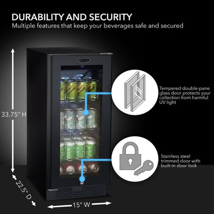 Whynter BBR-801BG 15" Built-in Black Glass 80-can capacity 3.4 cu ft. Beverage Refrigerator