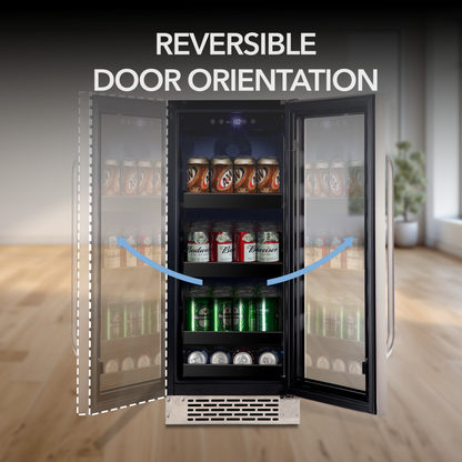 Whynter BBR-838SB 15 inch Built-In 80 Can Undercounter Stainless Steel Beverage Refrigerator cooler with Reversible Door, Digital Control, Lock and Carbon Filter