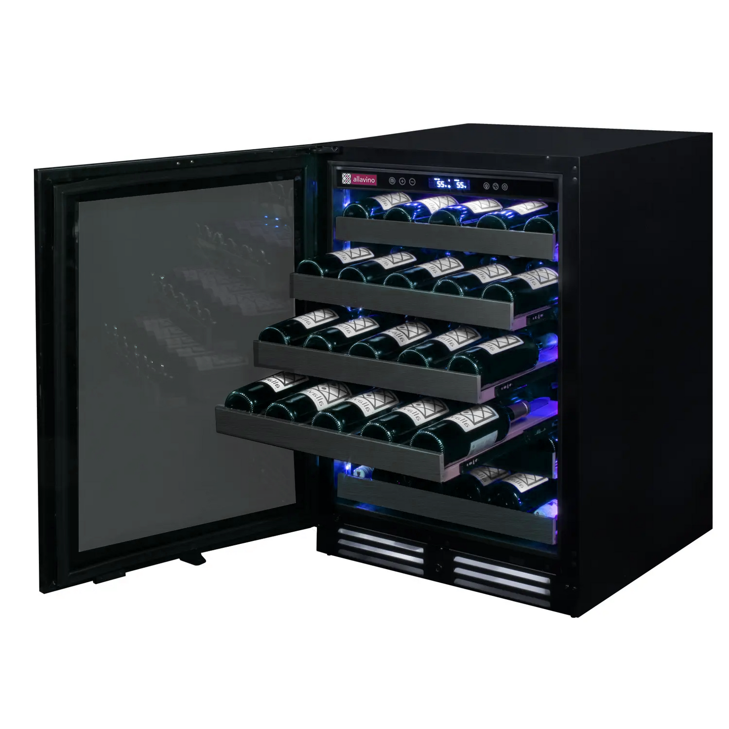Allavino Reserva Series 50 Bottle 34" Tall Single Zone Left Hinge Black Stainless Steel Wine Cooler Refrigerator
