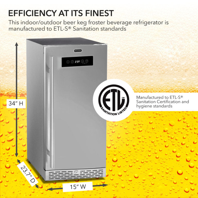 Whynter BEF-286SB 15" Built-in 2.9 cu. ft. Beer Keg Froster Beverage Refrigerator with Digital Controls - ETL Sanitation Mark