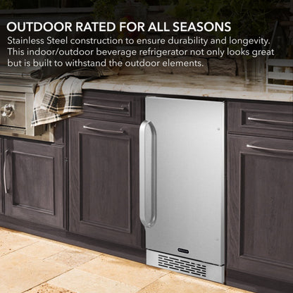 Whynter BOR-326FS 15" Built-In Energy Star 3.0 cu. ft. Indoor/Outdoor Beverage Refrigerator Cooler Weather Proof in Stainless Steel