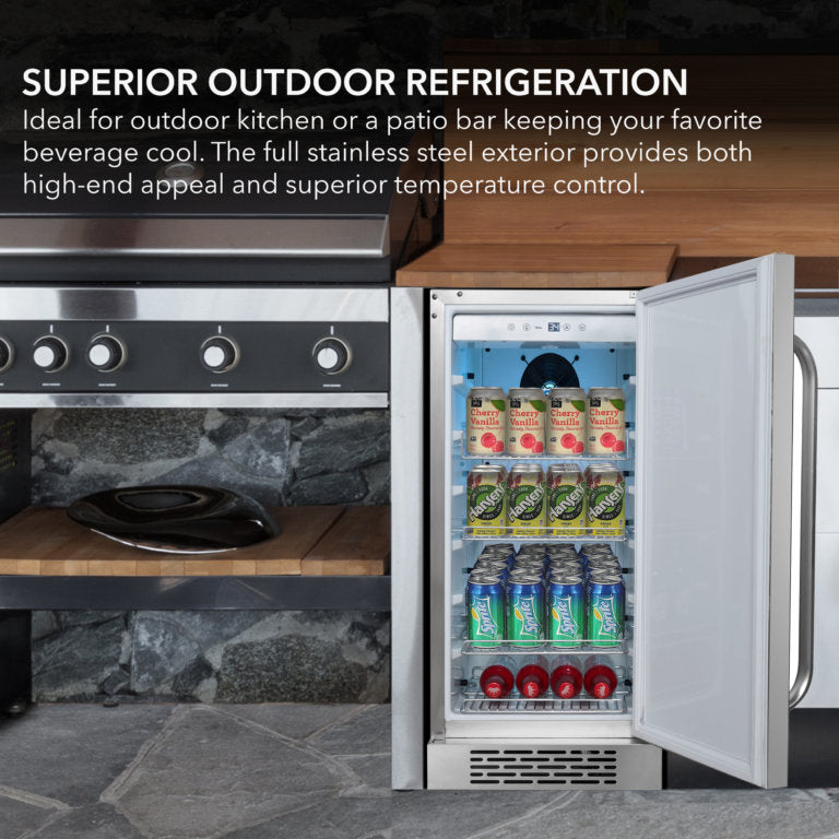 Whynter BOR-326FS 15" Built-In Energy Star 3.0 cu. ft. Indoor/Outdoor Beverage Refrigerator Cooler Weather Proof in Stainless Steel