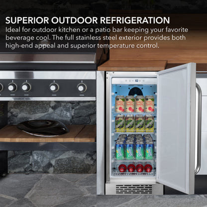 Whynter BOR-326FS 15" Built-In Energy Star 3.0 cu. ft. Indoor/Outdoor Beverage Refrigerator Cooler Weather Proof in Stainless Steel