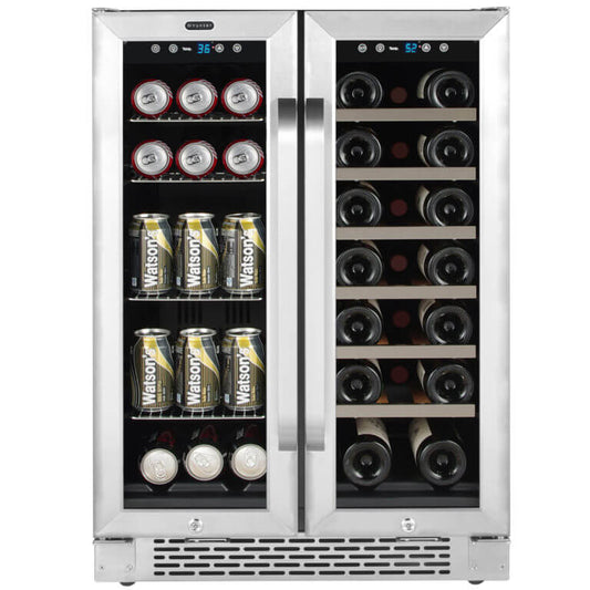 Whynter BWB-2060FDS/BWB-2060FDSa 24″ Built-In French Door Dual Zone 20 Bottle Wine Refrigerator 60 Can Beverage Center