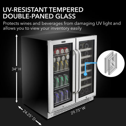 Whynter BWB-2060FDS/BWB-2060FDSa 24″ Built-In French Door Dual Zone 20 Bottle Wine Refrigerator 60 Can Beverage Center