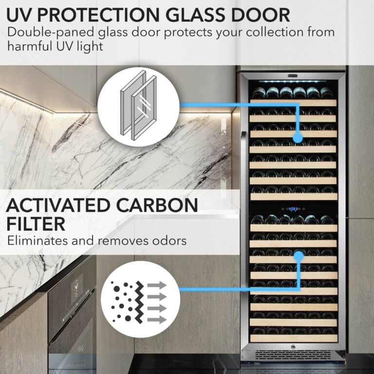 Whynter BWR-1642DZ/BWR-1642DZa 24" 164 Bottle Large Capacity Built-in Stainless Steel Dual Zone Compressor Wine Refrigerator with Display Rack and LED display