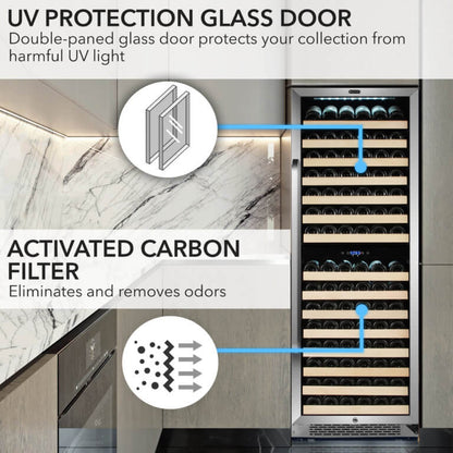 Whynter BWR-1642DZ/BWR-1642DZa 24" 164 Bottle Large Capacity Built-in Stainless Steel Dual Zone Compressor Wine Refrigerator with Display Rack and LED display