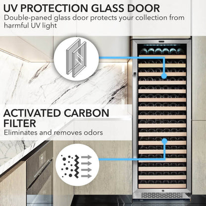Whynter BWR-1662SD/BWR-1662SDa 24" 166 Bottle Large Capacity Built-in Stainless Steel Compressor Wine Refrigerator with Display Rack and LED display