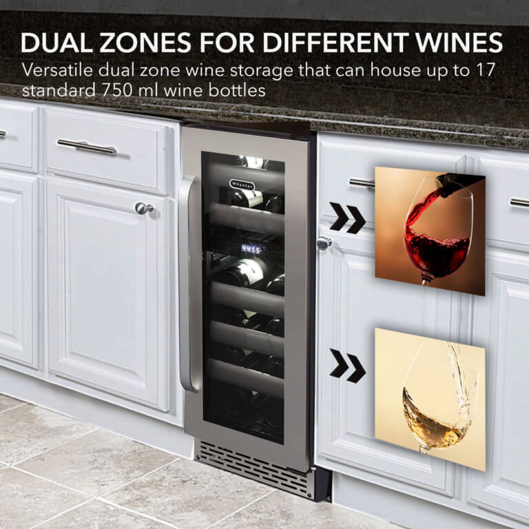 Whynter BWR-171DS Elite 17 Bottle Seamless Stainless Steel Door Dual Zone Built-in Wine Refrigerator