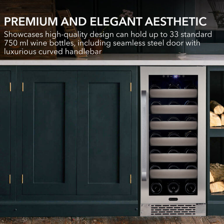 Whynter BWR-331SL Elite 33 Bottle Seamless Stainless Steel Door Single Zone Built-in Wine Refrigerator