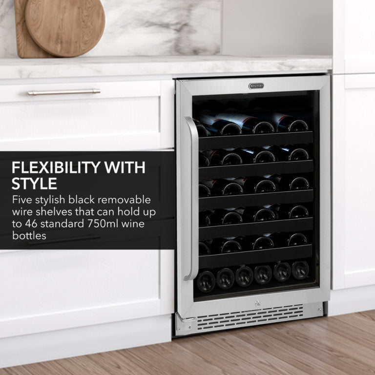 Whynter BWR-408SB 24 inch Built-In 46 Bottle Undercounter Stainless Steel Wine Refrigerator with Reversible Door, Digital Control, Lock, and Carbon Filter