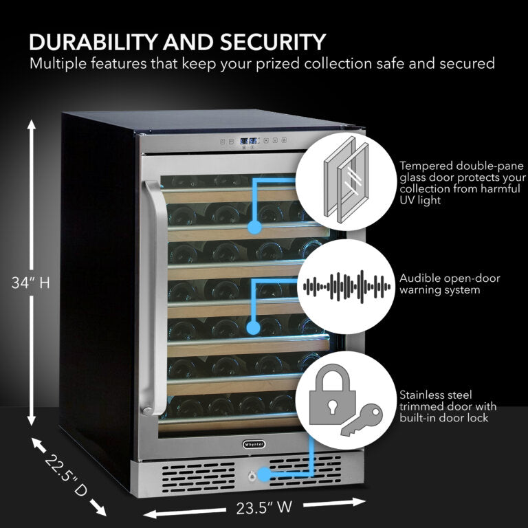 Whynter BWR-545XS Elite Spectrum Lightshow 54 Bottle Stainless Steel 24 inch Built-in Wine Refrigerator with Touch Controls and Lock