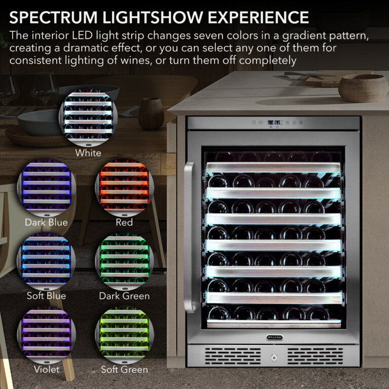 Whynter BWR-545XS Elite Spectrum Lightshow 54 Bottle Stainless Steel 24 inch Built-in Wine Refrigerator with Touch Controls and Lock