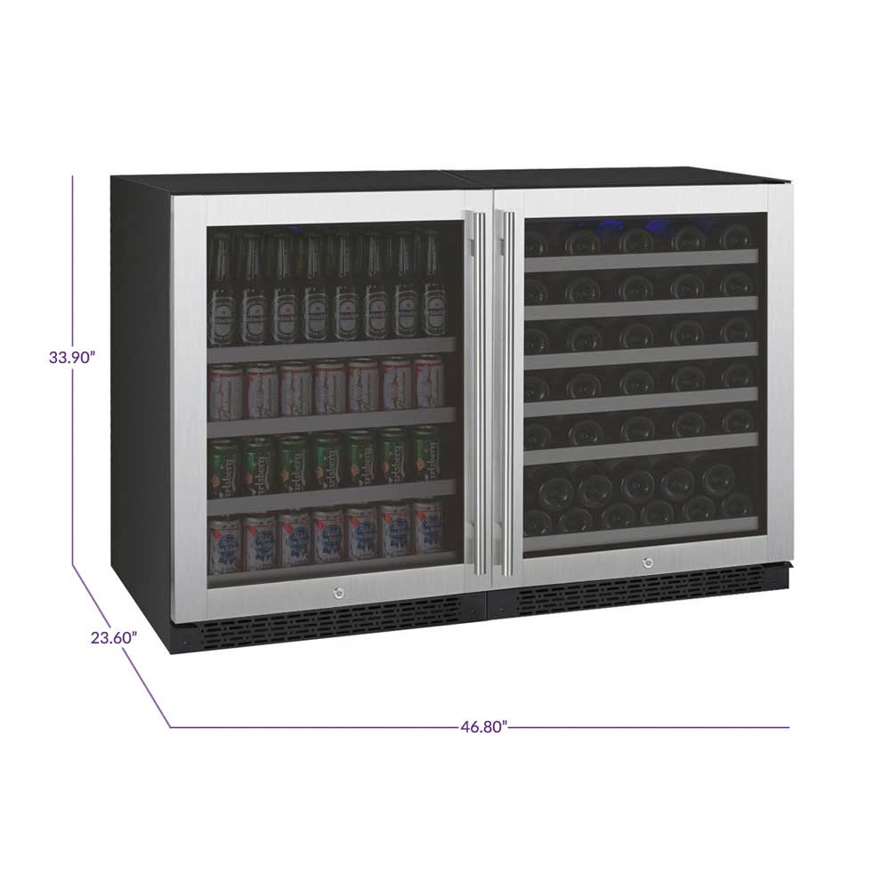 Allavino FlexCount Series 56 Bottle/154 Can Dual Zone Side-by-Side Wine Refrigerator/Beverage Center with Stainless Steel Doors
