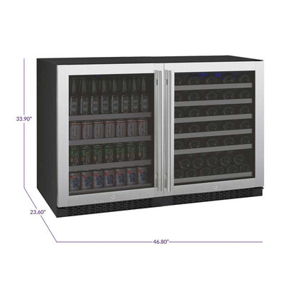 Allavino FlexCount Series 56 Bottle/154 Can Dual Zone Side-by-Side Wine Refrigerator/Beverage Center with Stainless Steel Doors