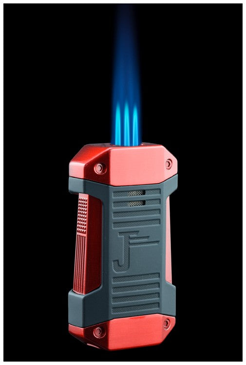 Prestige Import Group Single Action Triple Flame Torch - Large Gauge Punch & Fuel Window (Red/Black)