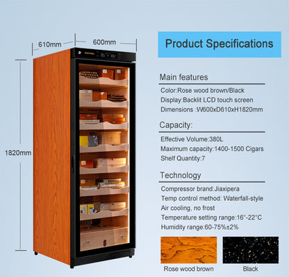 Raching C380A Precision Climate-Controlled Cigar Humidor Cabinet – Black with Canada Cedar Wood | 2000 Cigar Capacity