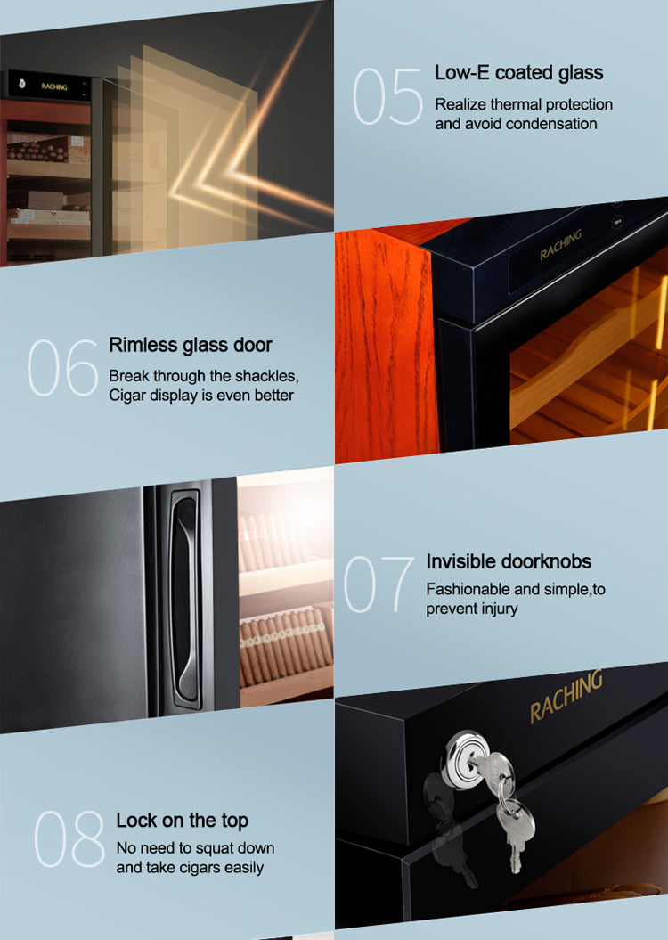 Raching C380A Precision Climate-Controlled Cigar Humidor Cabinet – Black with Canada Cedar Wood | 2000 Cigar Capacity
