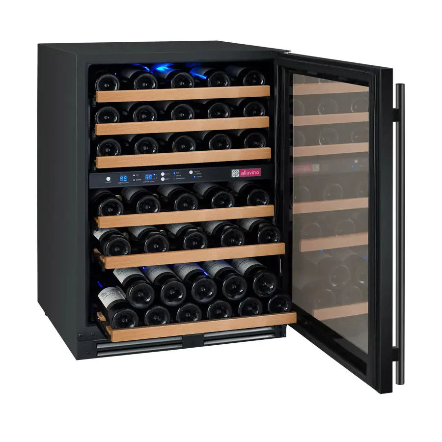 Allavino FlexCount Series 56 Bottle Dual Zone Built-in Wine Cooler Refrigerator with Black Door - Right Hinge