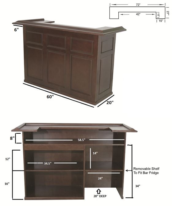 Ram Game DBAR72 - 72" Dry Pub Style Bar - Chestnut