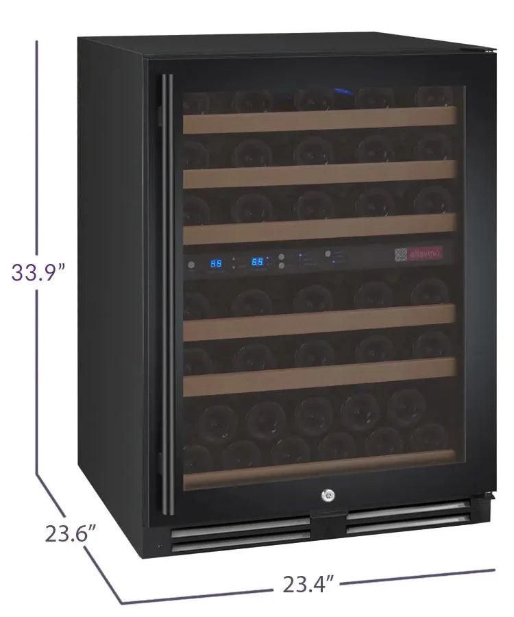 Allavino FlexCount Series 56 Bottle Dual Zone Built-in Wine Cooler Refrigerator with Black Door - Right Hinge