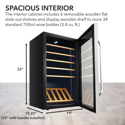 Whynter FWC-341TS 34 Bottle Freestanding Stainless Steel Wine Refrigerator with Display Shelf and Digital Control