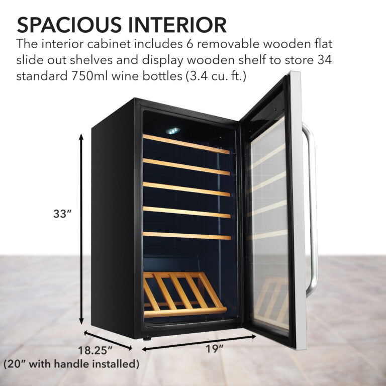 Whynter FWC-341TS 34 Bottle Freestanding Stainless Steel Wine Refrigerator with Display Shelf and Digital Control