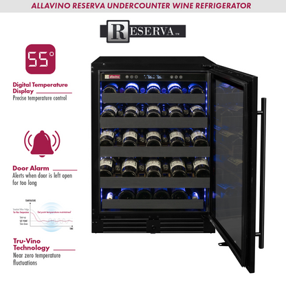 Allavino Reserva Series 50 Bottle Single Zone Built-in Luxury Wine Refrigerator with Black Stainless Steel Door - Right Hinge