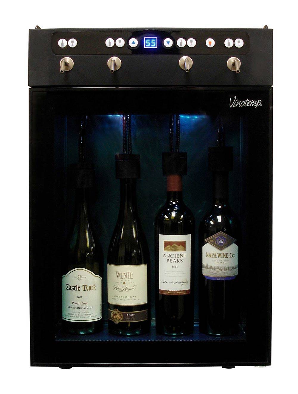 Vinotemp Four Bottle Wine Dispenser with 2 Gas Cylinders, Black