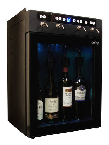 Vinotemp Four Bottle Wine Dispenser with 2 Gas Cylinders, Black