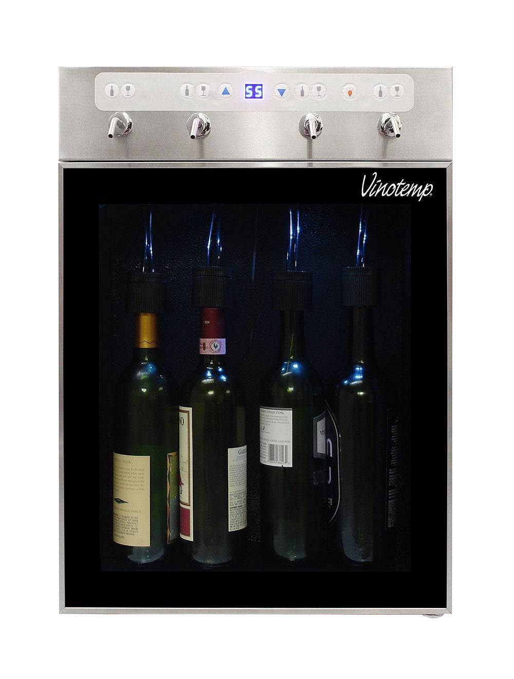 Vinotemp Four Bottle Wine Dispenser with 2 Gas Cylinders, Stainless