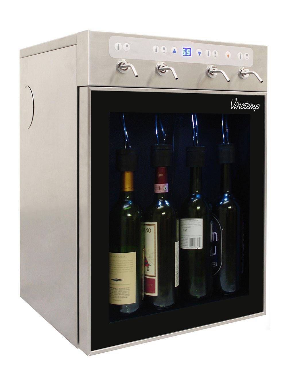 Vinotemp Four Bottle Wine Dispenser with 2 Gas Cylinders, Stainless