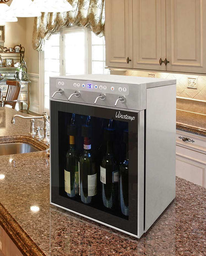 Vinotemp Four Bottle Wine Dispenser with 2 Gas Cylinders, Stainless