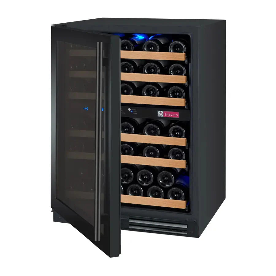 Allavino 24" Wide FlexCount II Tru-Vino 56 Bottle Dual Zone Black Left Hinge Wine Refrigerator