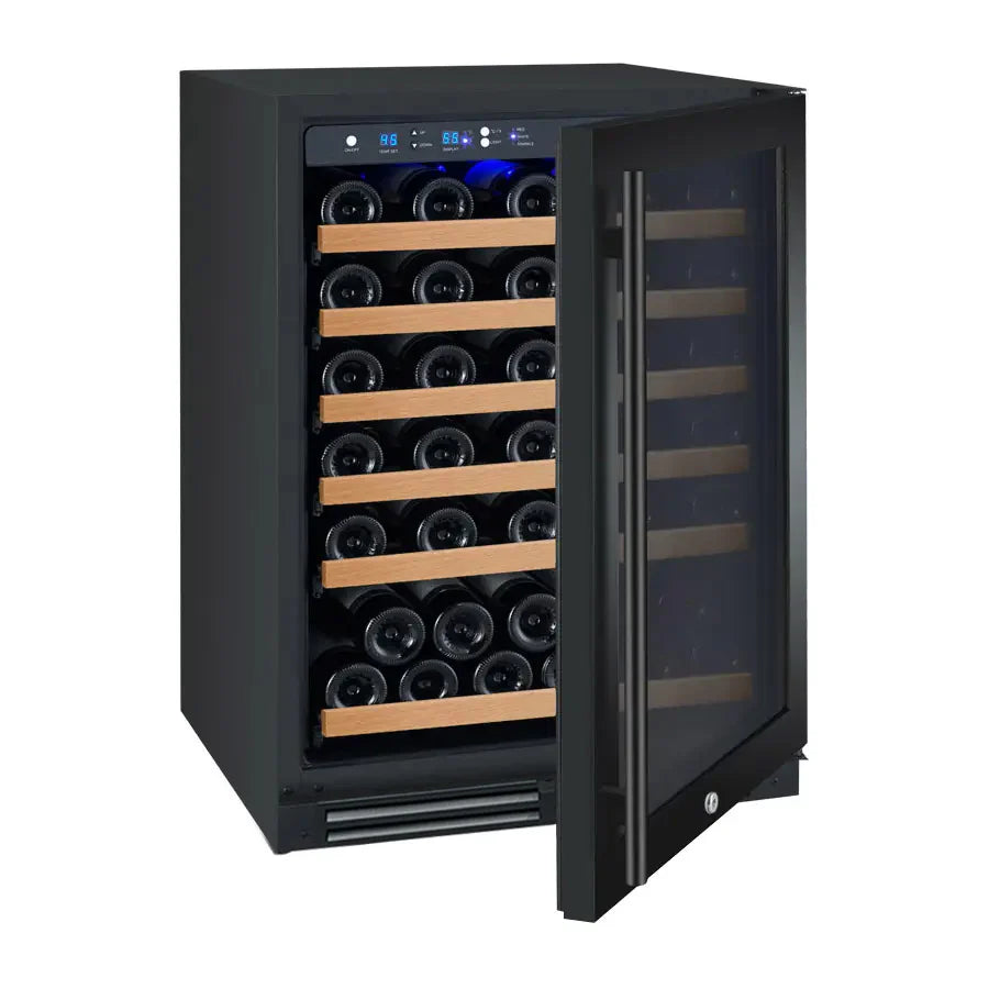 Allavino FlexCount Series 56 Bottle Single Zone Built-In Wine Refrigerator with Black Door - Right Hinge