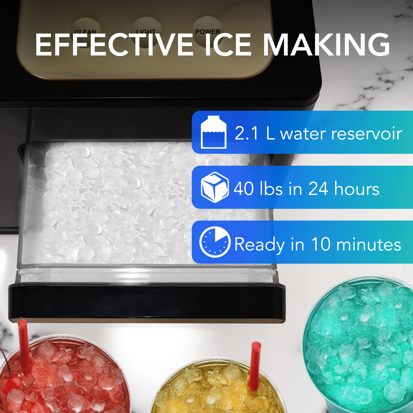 Whynter IBX-388BG SonicSnö Countertop Nugget Ice Maker 40lbs/24hrs with Removable Ice Drawer, Chewable Pebble/Sonic Type Ice in Black and Gold Stainless Steel Finish