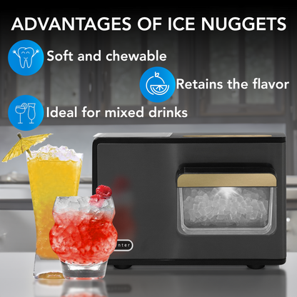 Whynter IBX-388BG SonicSnö Countertop Nugget Ice Maker 40lbs/24hrs with Removable Ice Drawer, Chewable Pebble/Sonic Type Ice in Black and Gold Stainless Steel Finish