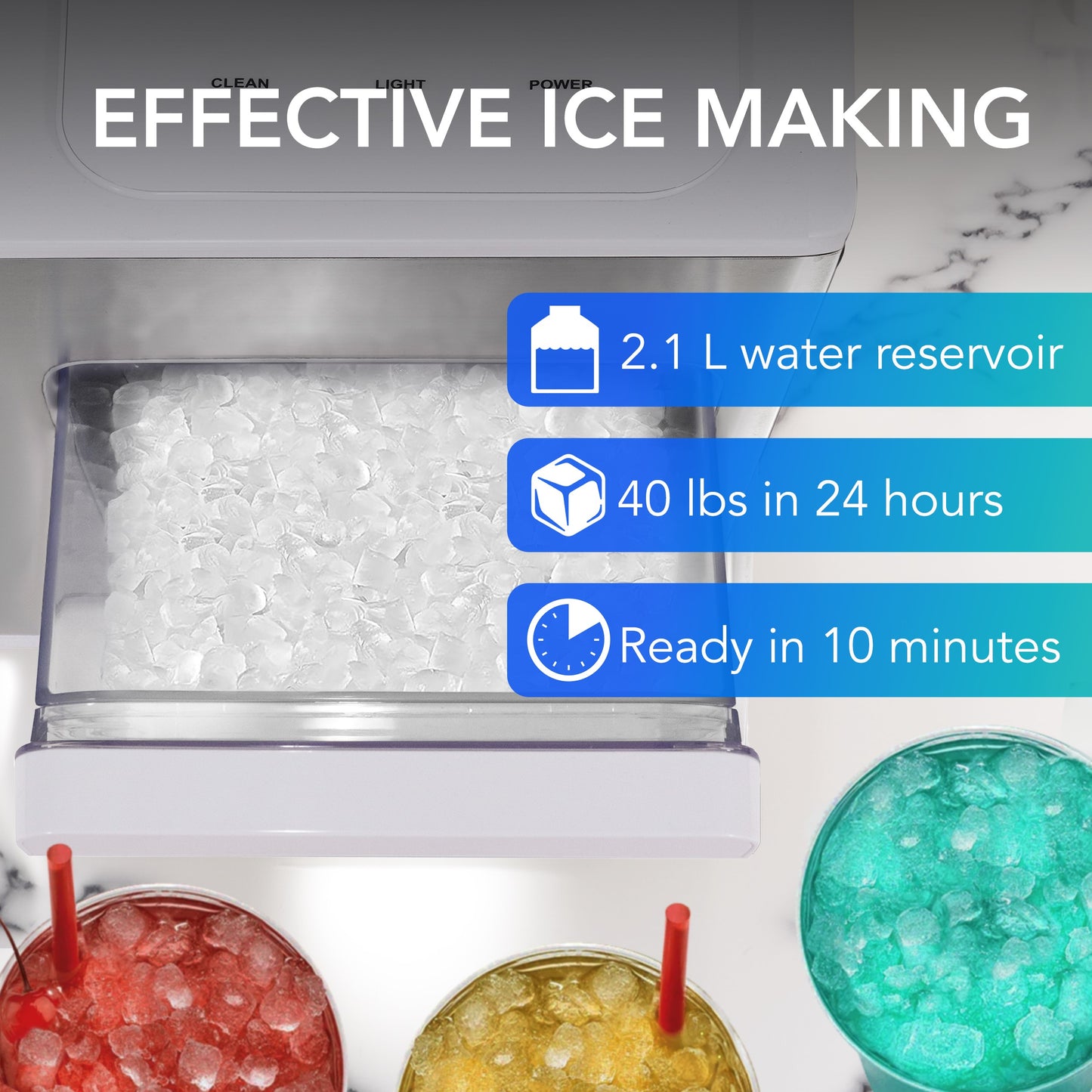 Whynter IBX-388WS SonicSnö Countertop Nugget Ice Maker 40lbs/24hrs with Removable Ice Drawer, Chewable Pebble/Sonic Type Ice in Silver and White Stainless Steel Finish