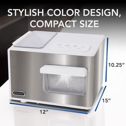 Whynter IBX-388WS SonicSnö Countertop Nugget Ice Maker 40lbs/24hrs with Removable Ice Drawer, Chewable Pebble/Sonic Type Ice in Silver and White Stainless Steel Finish