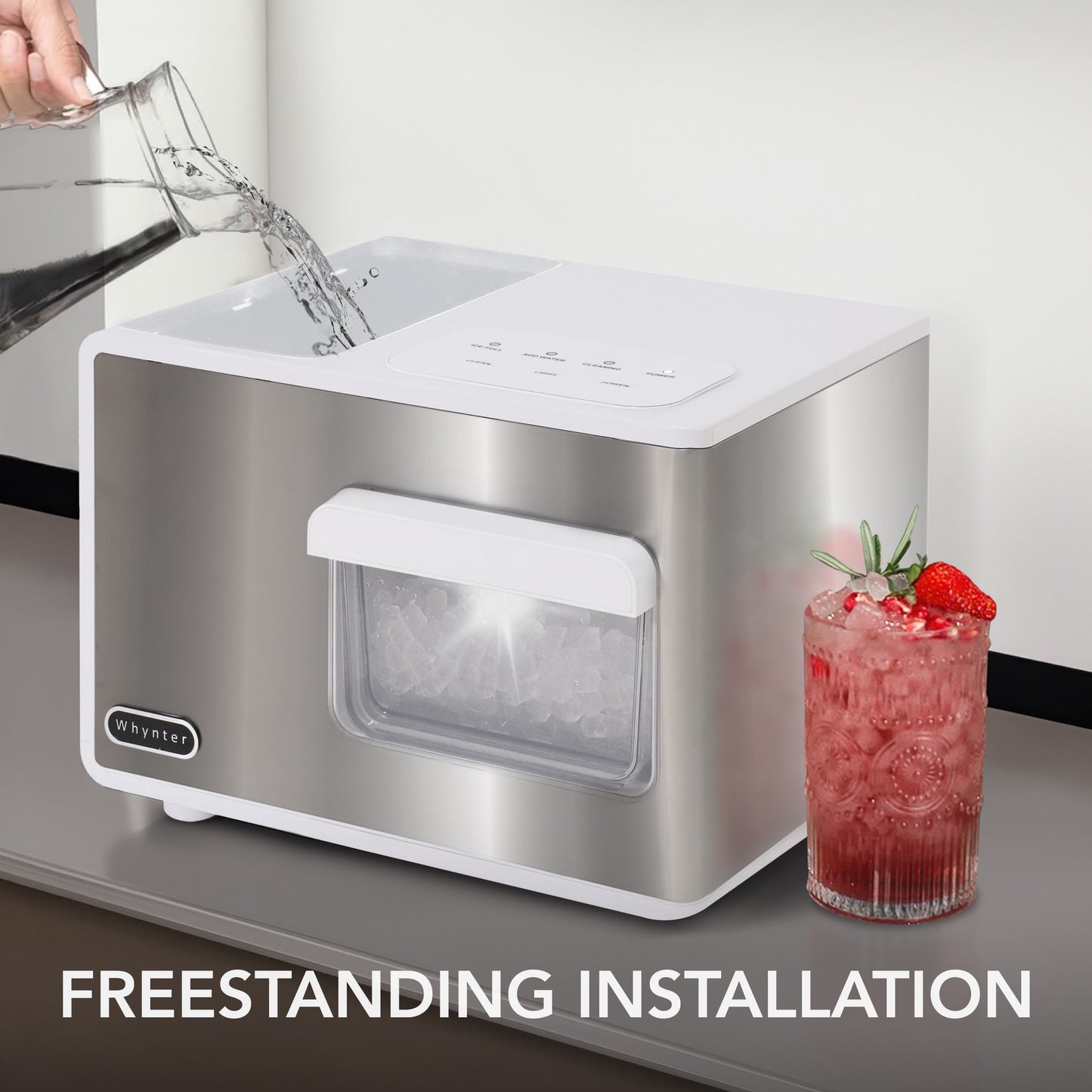 Whynter IBX-388WS SonicSnö Countertop Nugget Ice Maker 40lbs/24hrs with Removable Ice Drawer, Chewable Pebble/Sonic Type Ice in Silver and White Stainless Steel Finish