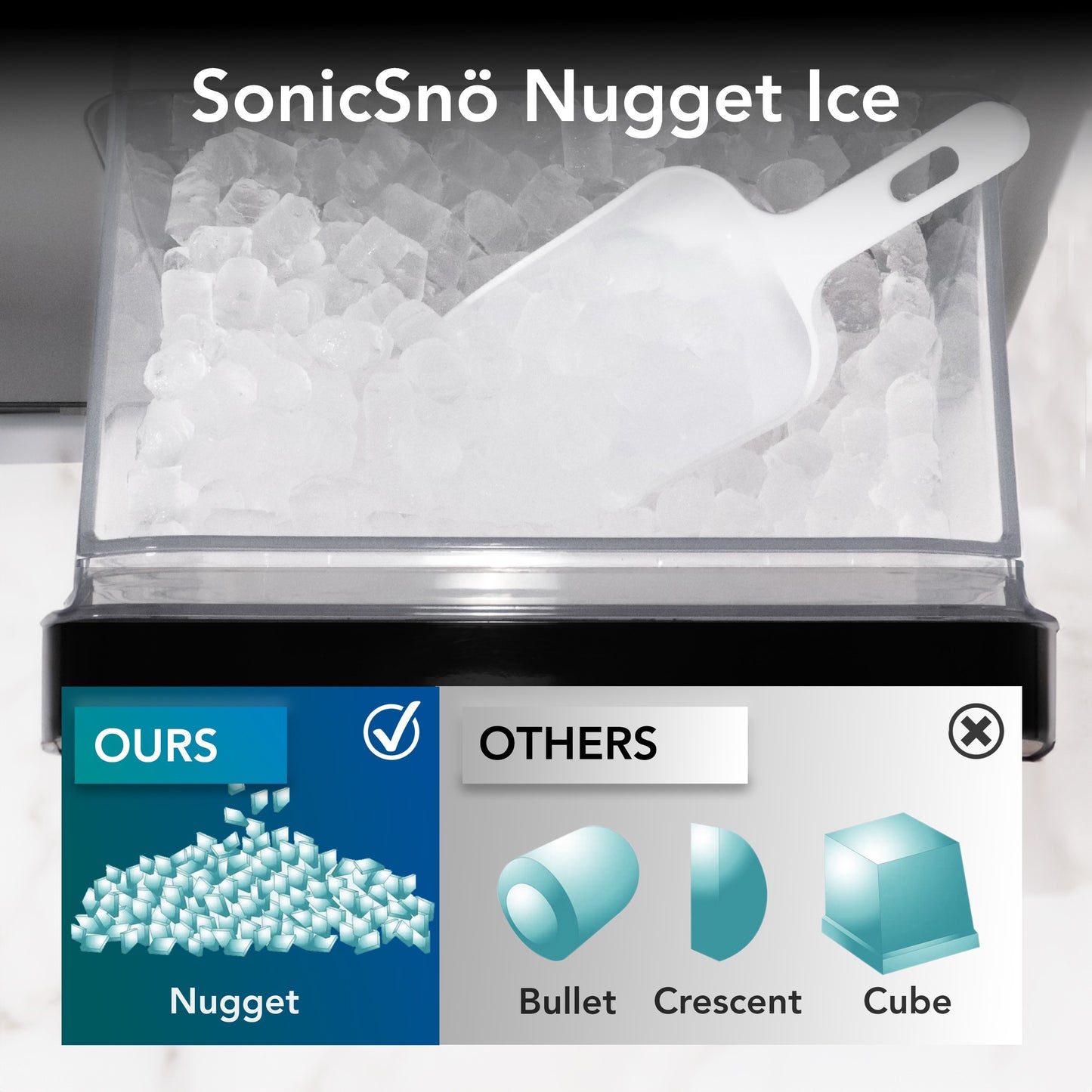Whynter IBX-388WS SonicSnö Countertop Nugget Ice Maker 40lbs/24hrs with Removable Ice Drawer, Chewable Pebble/Sonic Type Ice in Silver and White Stainless Steel Finish