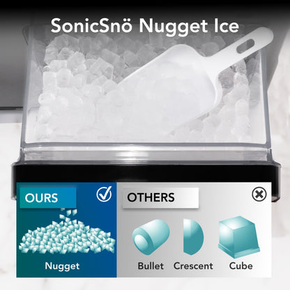 Whynter IBX-388WS SonicSnö Countertop Nugget Ice Maker 40lbs/24hrs with Removable Ice Drawer, Chewable Pebble/Sonic Type Ice in Silver and White Stainless Steel Finish