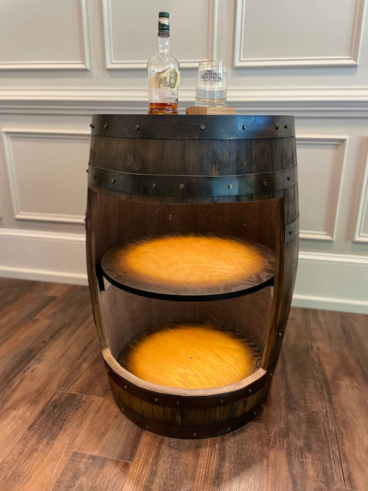 Custom Whiskey Barrel Cabinet with LED & Shelves