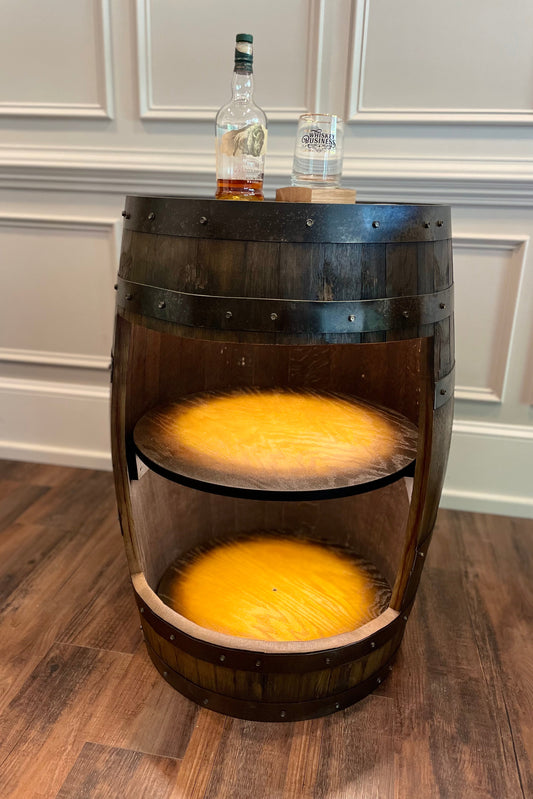 Custom Whiskey Barrel Cabinet with LED & Shelves