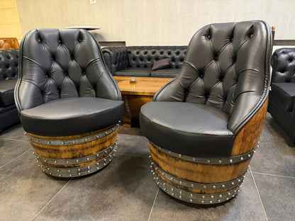 Luxury Whiskey & Wine Barrel Captain Chair — Memory Foam, Brown Upholstery (October Pre-Order)