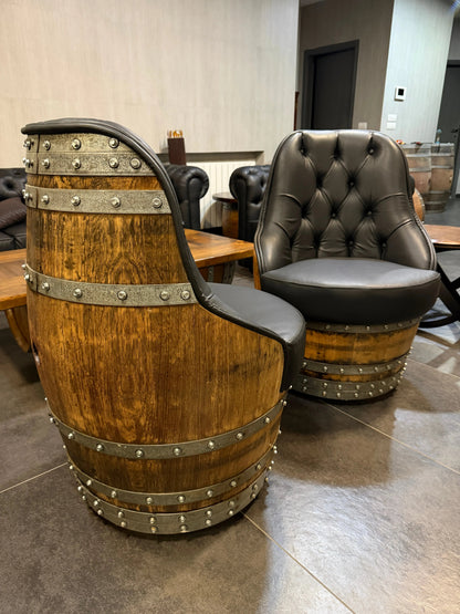 Luxury Whiskey & Wine Barrel Captain Chair — Memory Foam, Brown Upholstery (October Pre-Order)