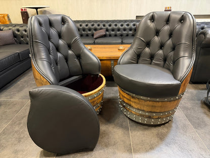 Luxury Whiskey & Wine Barrel Captain Chair — Memory Foam, Brown Upholstery (October Pre-Order)