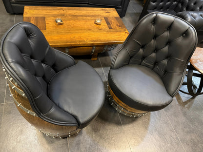 Luxury Whiskey & Wine Barrel Captain Chair — Memory Foam, Brown Upholstery (October Pre-Order)